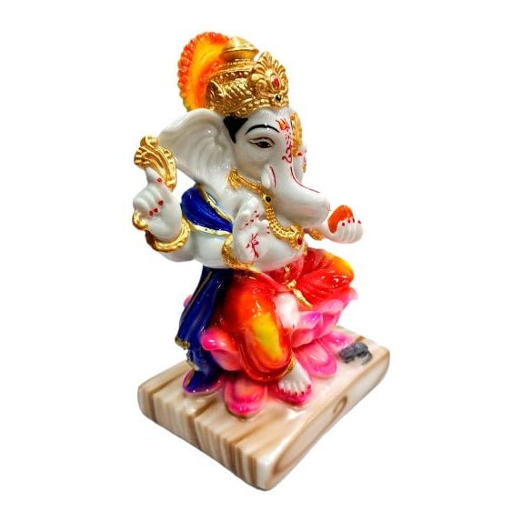 Multicolour Sri Ganesh Marble Dust Figurine Decorative Show Piece size 7 Inch