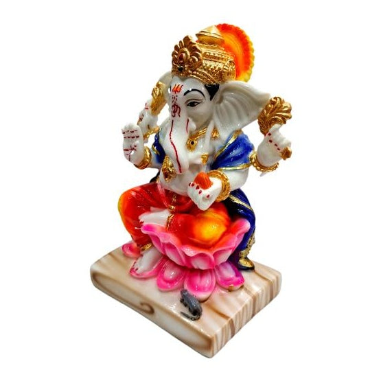 Multicolour Sri Ganesh Marble Dust Figurine Decorative Show Piece size 7 Inch