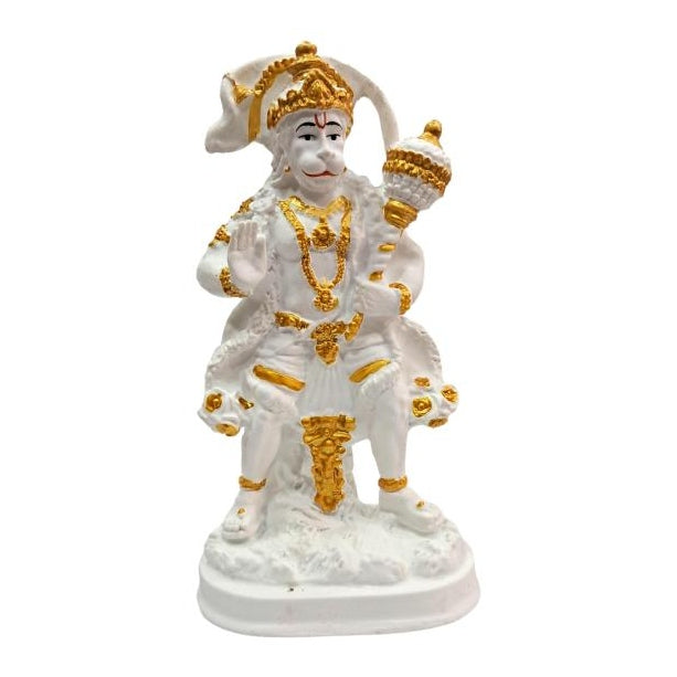 Standing Abhaya Hastha Gadhai Hanuman White Marble Dust Figurine Pooja Decorative Showpiece Size 6.5 inch