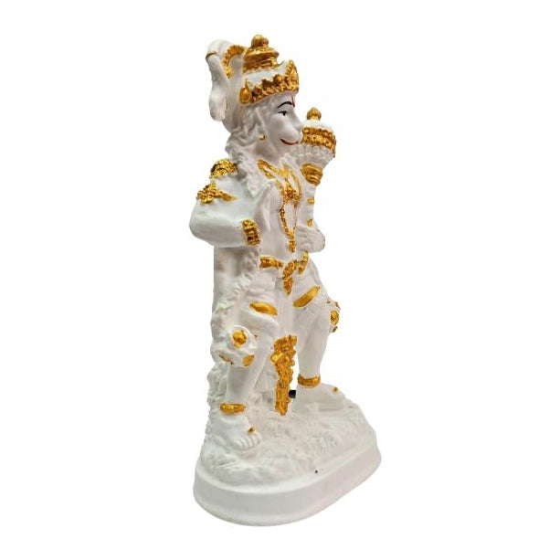 Standing Abhaya Hastha Gadhai Hanuman White Marble Dust Figurine Pooja Decorative Showpiece Size 6.5 inch