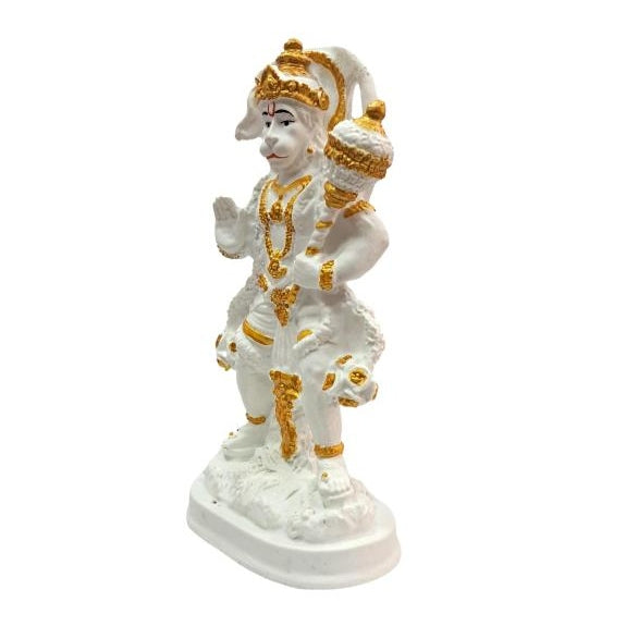 Standing Abhaya Hastha Gadhai Hanuman White Marble Dust Figurine Pooja Decorative Showpiece Size 6.5 inch