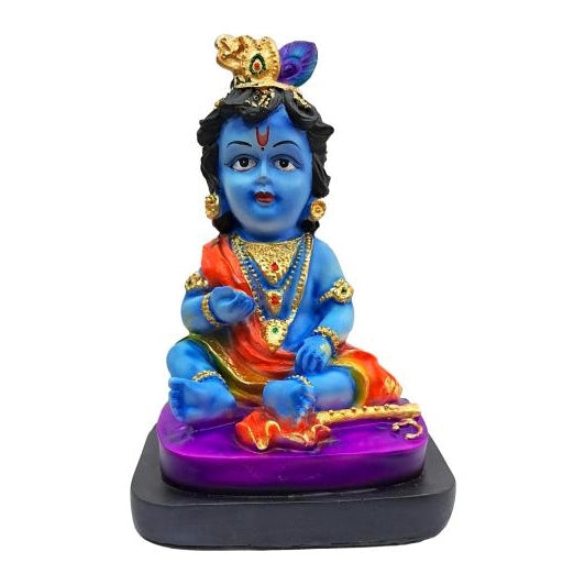 Multicolour Marble Dust Sri Bala Gopal with Laddu /Butter Krishna Blue Figurine Decorative Showpiece Size 6 inch