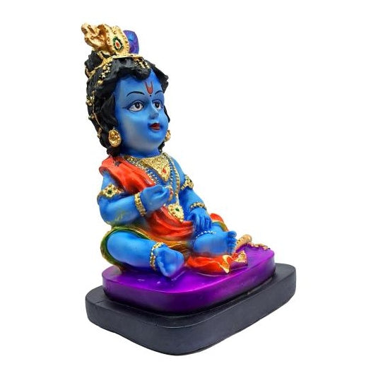 Multicolour Marble Dust Sri Bala Gopal with Laddu /Butter Krishna Blue Figurine Decorative Showpiece Size 6 inch