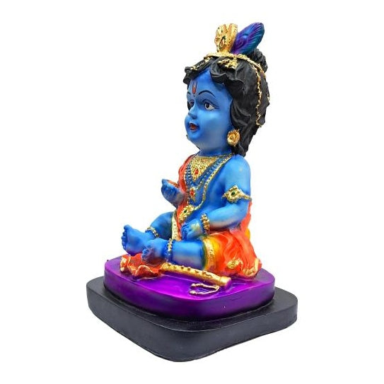 Multicolour Marble Dust Sri Bala Gopal with Laddu /Butter Krishna Blue Figurine Decorative Showpiece Size 6 inch