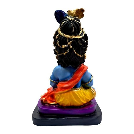 Multicolour Marble Dust Sri Bala Gopal with Laddu /Butter Krishna Blue Figurine Decorative Showpiece Size 6 inch