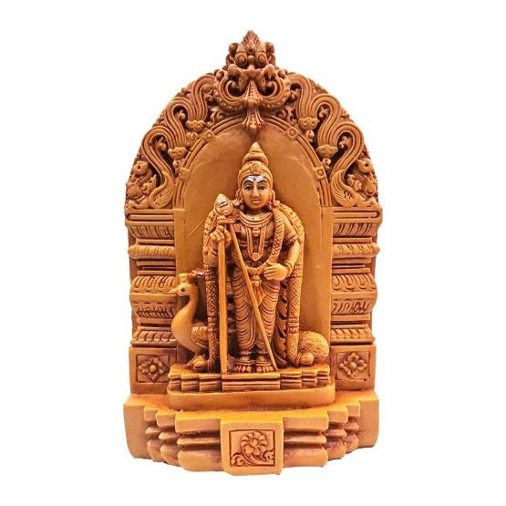 Peacock Murugan standing under Arch Wooden Home Décor Show Piece Size 6 inch / முருகன் பெரிய சிலை