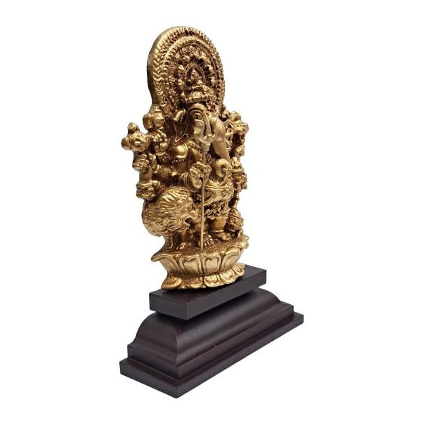 Ashtabhuja Shubh Drishti Ganesha on Lion Fibre Figurine Pooja Decorative Showpiece size 5 inch