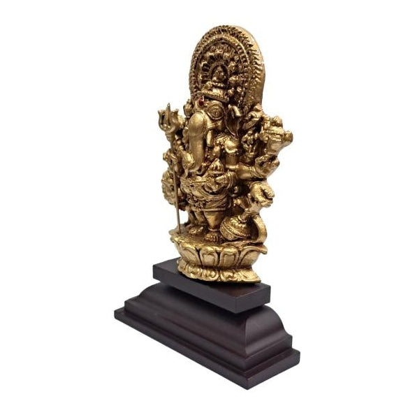 Ashtabhuja Shubh Drishti Ganesha on Lion Fibre Figurine Pooja Decorative Showpiece size 5 inch