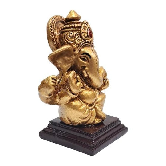 Shining Golden Ganesh Fibre Golu Doll Pooja Ghar Decorative Showpiece 3 inch