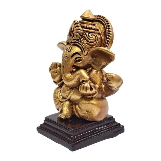 Shining Golden Ganesh Fibre Golu Doll Pooja Ghar Decorative Showpiece 3 inch