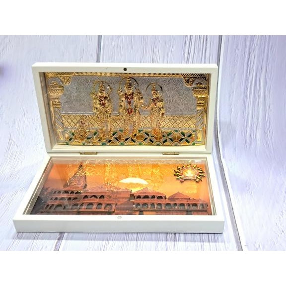 Sooryavamshi Sri Ram Darbar with Ayodya Mandir inside Gold Plated Box Corporate Gift 21 x 11 cms