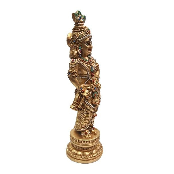 Golden Shining Bansuri Krishna Fibre Figurine or Flute Gopal Multicolour Decorative Showpiece 9 Inch