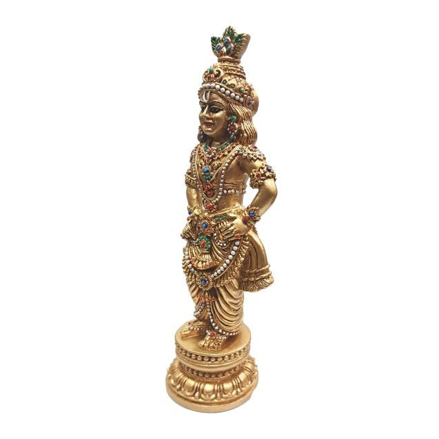 Golden Shining Bansuri Krishna Fibre Figurine or Flute Gopal Multicolour Decorative Showpiece 9 Inch