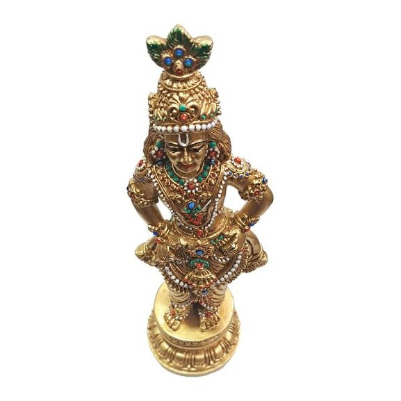 Golden Shining Bansuri Krishna Fibre Figurine or Flute Gopal Multicolour Decorative Showpiece 9 Inch