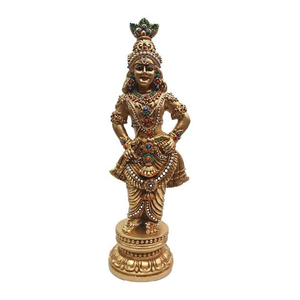 Golden Shining Bansuri Krishna Fibre Figurine or Flute Gopal Multicolour Decorative Showpiece 9 Inch