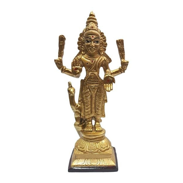 Golden Shining Mayil Murugan / Karthikeya with Peacock Fibre Decorative Showpiece 8 Inch