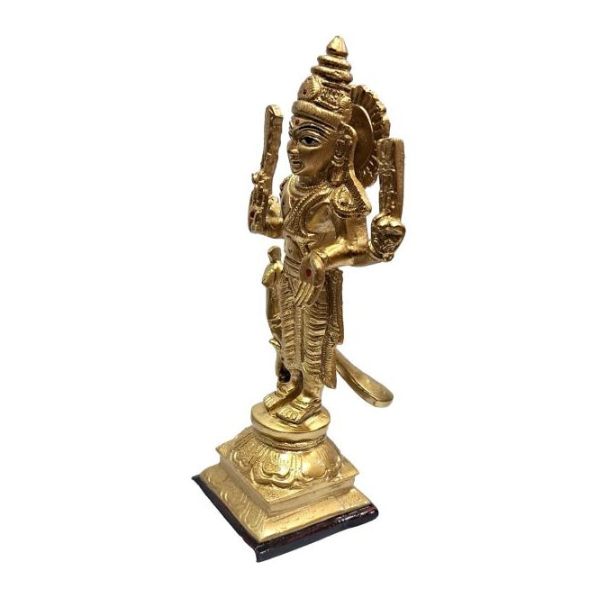 Golden Shining Mayil Murugan / Karthikeya with Peacock Fibre Decorative Showpiece 8 Inch