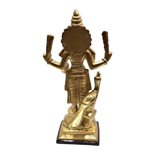 Golden Shining Mayil Murugan / Karthikeya with Peacock Fibre Decorative Showpiece 8 Inch