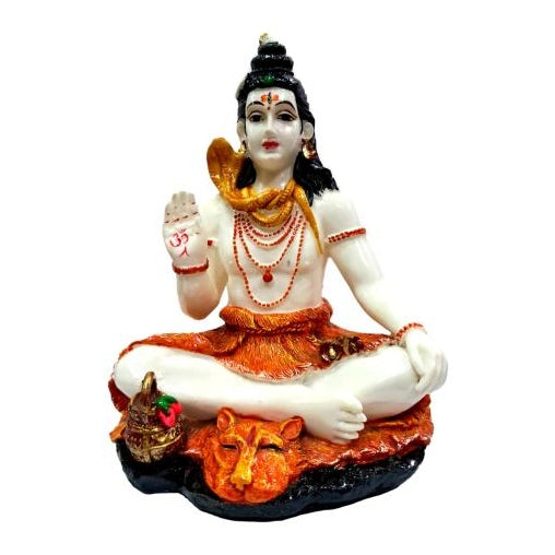 Saffron Yogi Mahadev Shiv Bagwan Marble Dust Figurine 8.5 inch