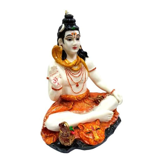 Saffron Yogi Mahadev Shiv Bagwan Marble Dust Figurine 8.5 inch