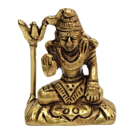 Yogi Shiva with Trishool Brass Antique Murthi 2 Inches