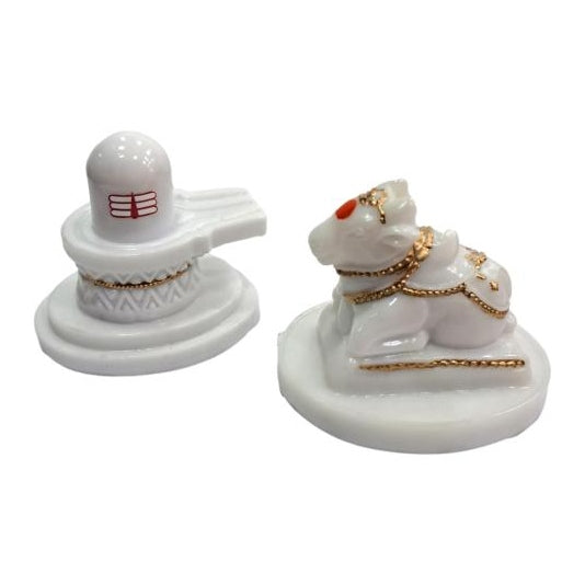 White Marble Shiva with Nandhi Figurine Pooja Decorative Showpiece size 3 inch