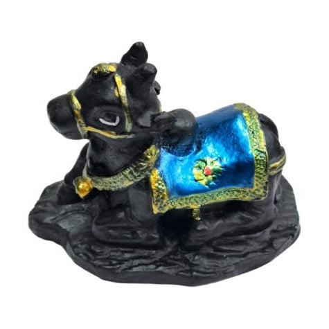 Black Shiva Ling with Nandhi Fibre Figurine Pooja Decorative Showpiece size 3.5 inch