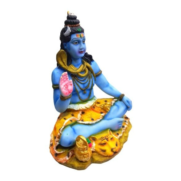 Blue Yogi Mahadev Shiv Bagwan Marble Dust Figurine 8.5 inch