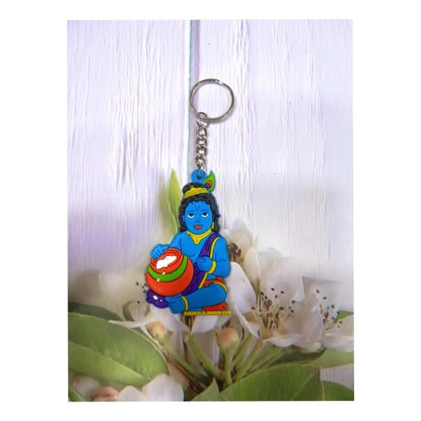 Orange Makhan Pot Krishna Rubber Key Chain