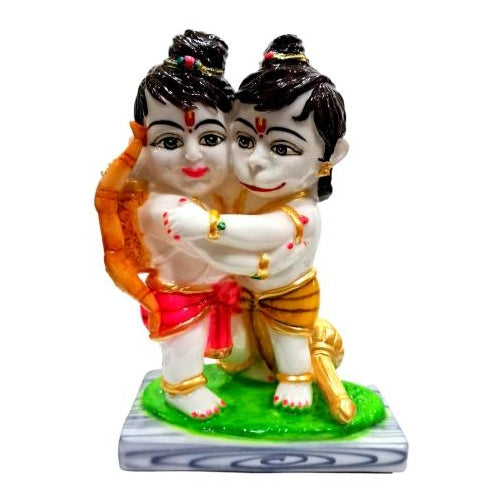 Multicolour Chota Ram Hugging Hanuman Marble Dust Pooja Decorative Figurine 9 inch