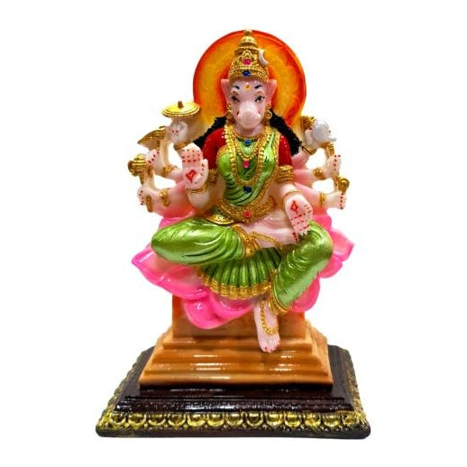 Ashtabhuja Varahi Amman in Green Saree Marble Dust Pooja Decorative Figurine Size 7 inch