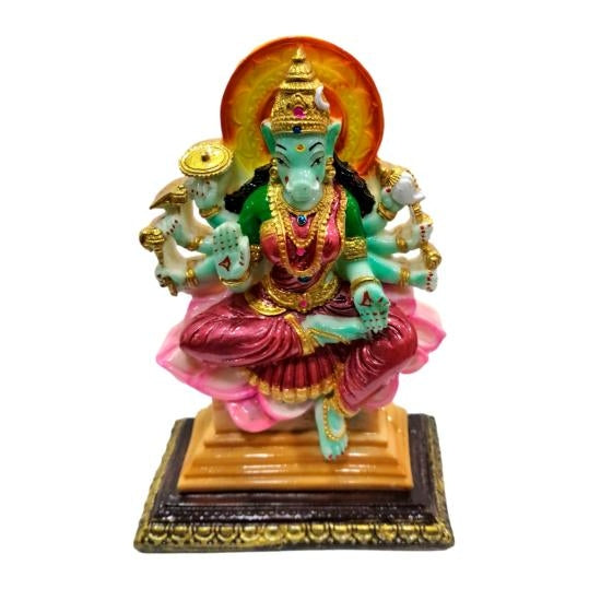 Ashtabhuja Varahi Amman Red Saree Marble Dust Pooja Decorative Figurine Size 7 inch