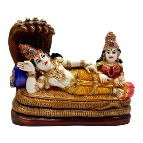 Multicolour Sri Ranganthar with Mahalakshmi Marble Dust Pooja Decorative Figurine Size 3.5 inch