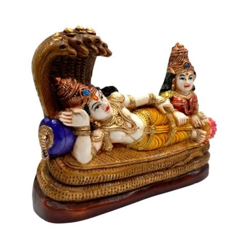 Multicolour Sri Ranganthar with Mahalakshmi Marble Dust Pooja Decorative Figurine Size 3.5 inch