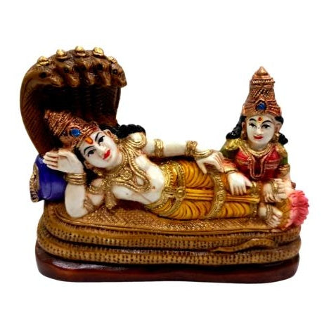 Multicolour Sri Ranganthar with Mahalakshmi Marble Dust Pooja Decorative Figurine Size 3.5 inch