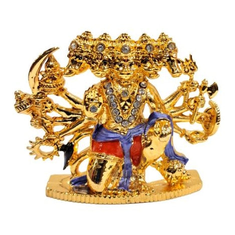 Multicolour Panchamukha Hanuman Golden Shining Stone Decorative Car Décor Showpiece 2 Inch