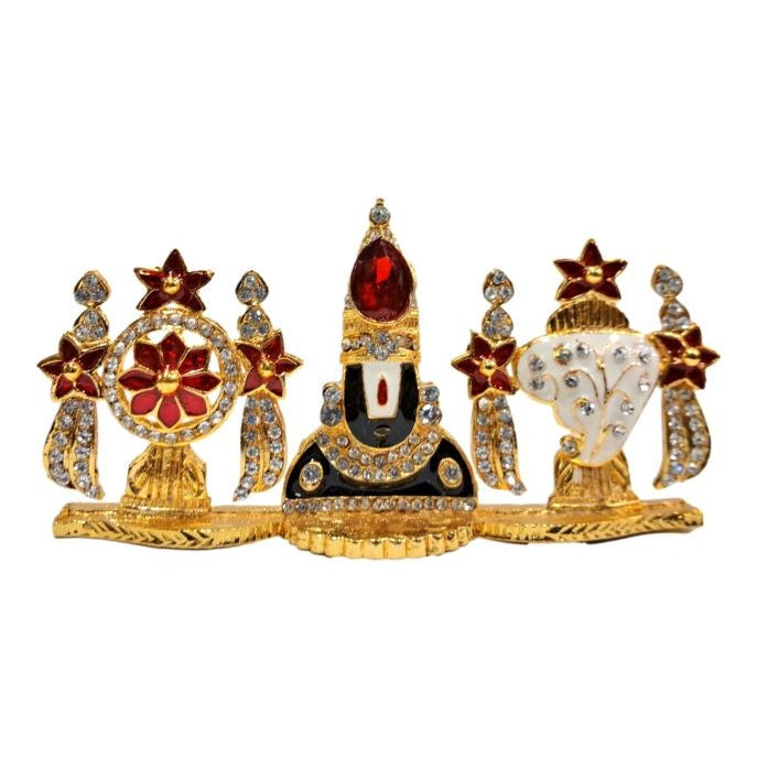 Tirupati Srinivasa Perumal Shanku Chakra Gold Plated Stone Decorative Car Home Decor Showpiece 2.5 inch