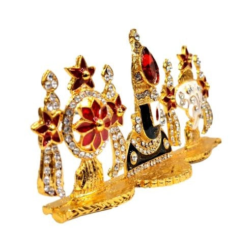 Tirupati Srinivasa Perumal Shanku Chakra Gold Plated Stone Decorative Car Home Decor Showpiece 2.5 inch