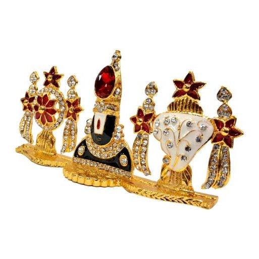 Tirupati Srinivasa Perumal Shanku Chakra Gold Plated Stone Decorative Car Home Decor Showpiece 2.5 inch