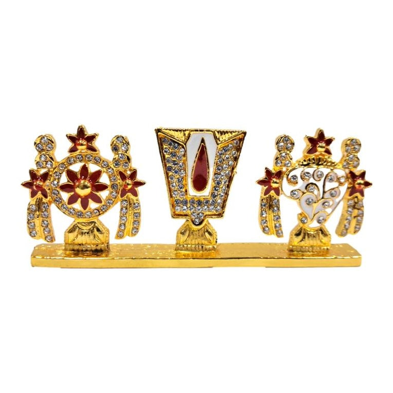 Thenkalai Namam Shanku Chakra Gold Plated Stone Decorative Car Home Decor Showpiece 1.5 inch