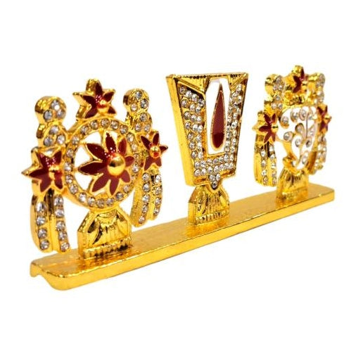 Thenkalai Namam Shanku Chakra Gold Plated Stone Decorative Car Home Decor Showpiece 1.5 inch