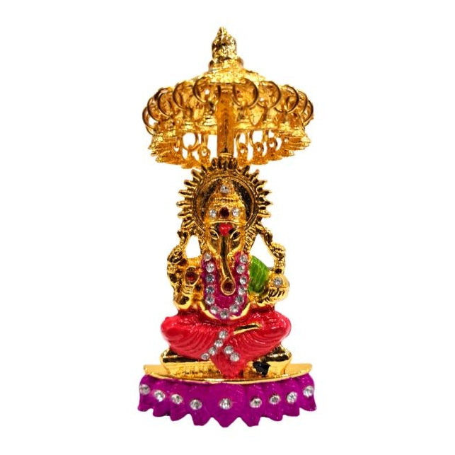 Umbrella Ganesh Multicolour Stone Decorative Car Home Decor Showpiece 4.5 inch