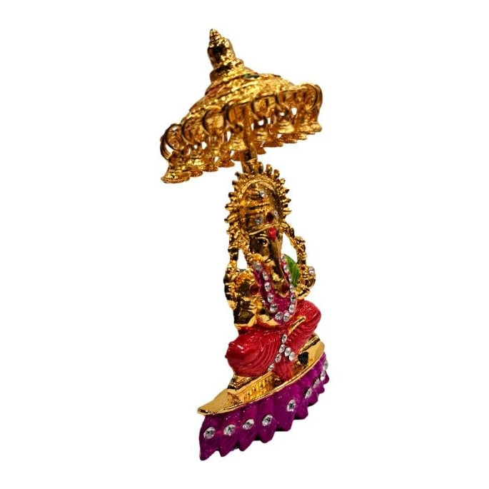 Umbrella Ganesh Multicolour Stone Decorative Car Home Decor Showpiece 4.5 inch