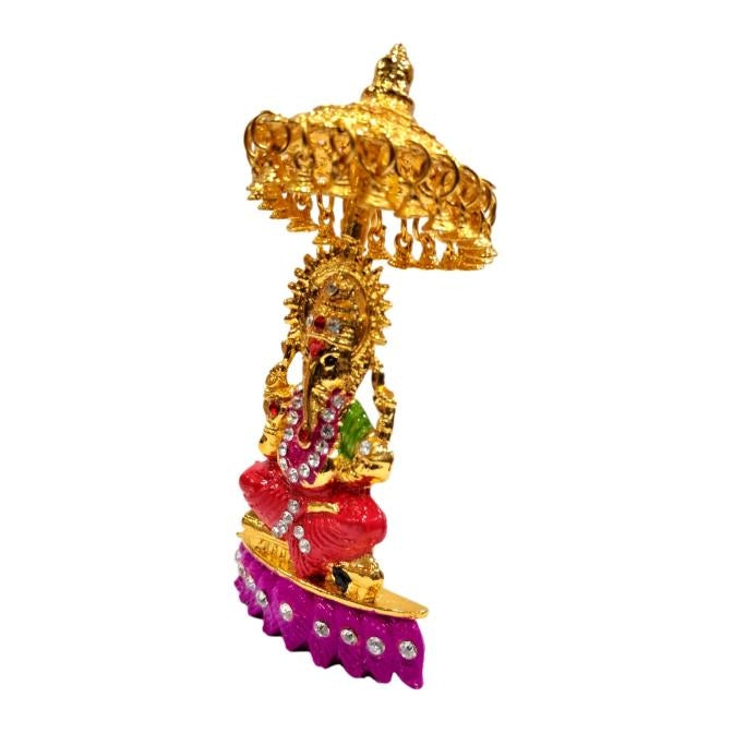 Umbrella Ganesh Multicolour Stone Decorative Car Home Decor Showpiece 4.5 inch