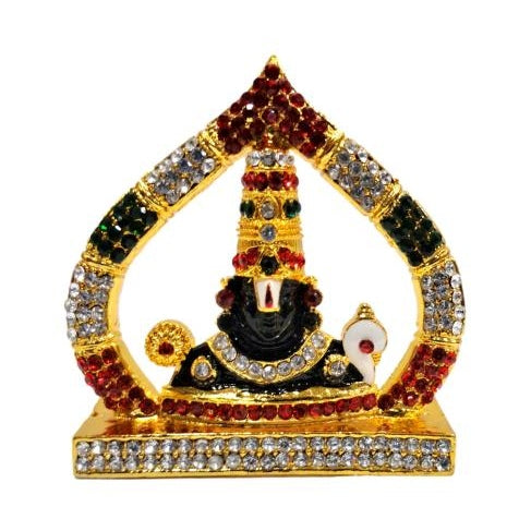 Tirupati Srinivasa Perumal inside Arch Shanku Chakra Gold Plated Multicolour Stone Decorative Car Home Decor Showpiece 2.5 inch