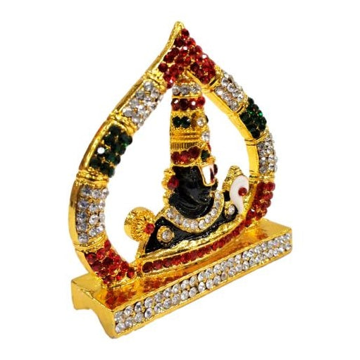 Tirupati Srinivasa Perumal inside Arch Shanku Chakra Gold Plated Multicolour Stone Decorative Car Home Decor Showpiece 2.5 inch