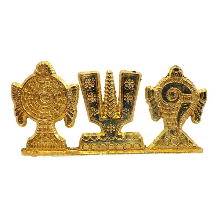 Thenkalai Namam Shanku Chakra Gold Plated Car Home Decor Showpiece 1.5 inch