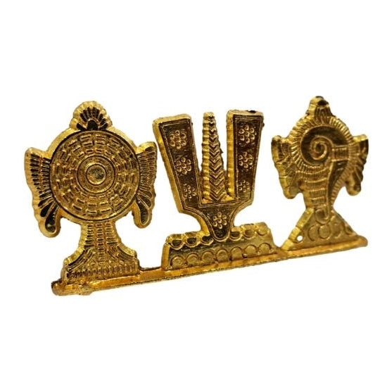 Thenkalai Namam Shanku Chakra Gold Plated Car Home Decor Showpiece 1.5 inch