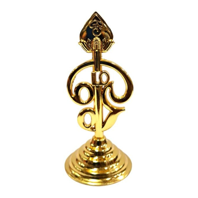 Golden Shining Vel with Om Car Decorative Stand Showpiece size 4 inch