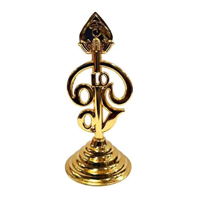 Golden Shining Vel with Om Car Decorative Stand Showpiece size 4 inch